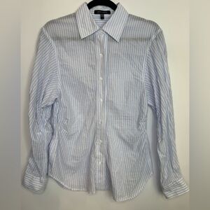 Judith & Charles Blue White Stripe smock flattering cotton button Shirt size 6